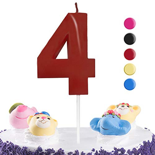 2.76Inch Birthday Cake Candle Number 4Big Number 4 Candle Cake DecorationsMulticolor 3D Design Candle NumbersCake Topper Number Four Candles for Birthday Wedding Theme Party Any Anniversary-Red-