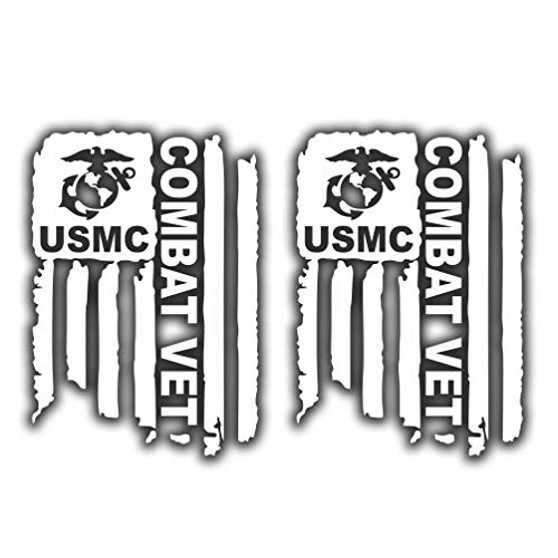 Distressed USMC Combat Vet Sticker United States Marine Corps Flag Bumper Vinyl Car Decal Truck Window Laptop Army US 3"x4.6" Veteran -White-