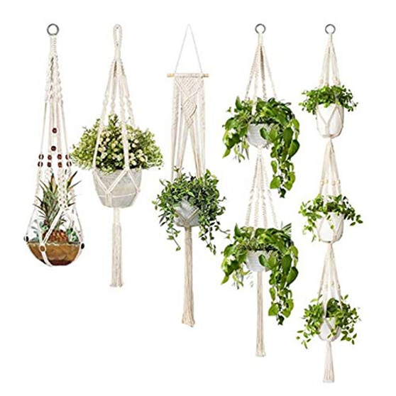 W-ShiG Macrame Plant Hangers Indoor Outdoor Wall Hanging Planter Basket Decorative Flower Pot Holder Handmade Cotton Rope Hanging Plant Holder