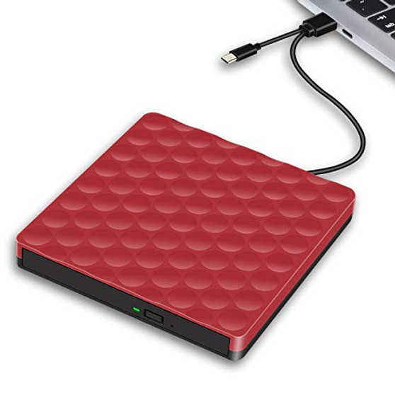 USB C External CD Drive USB 3.0 DVD Drive Portable CD-DVD Burner External Optical Drives with Classic Red for PC Desktop MacBook Windows -7-8-10- Linux