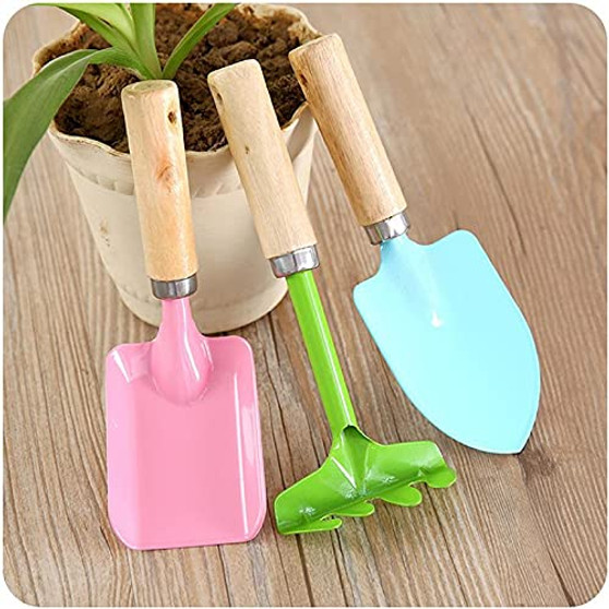 Appoint 3Pcs Kids Candy Color Garden Tools Mini Metal Trowel with Wooden Handle Gardening Tools Trowel Rake Shovel for Children