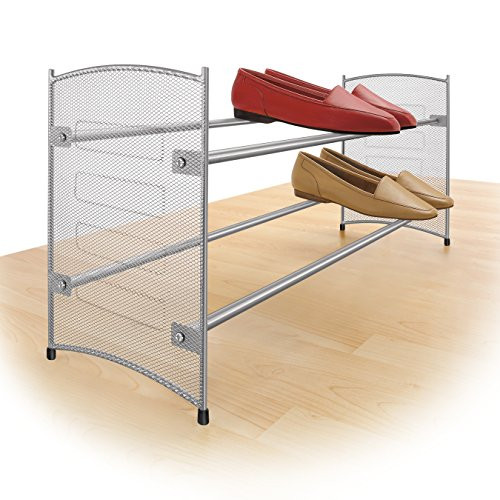 Lynk Expandable 2 Tier Stackable Shoe Rack - Steel Mesh Shoe Shelf - Platinum