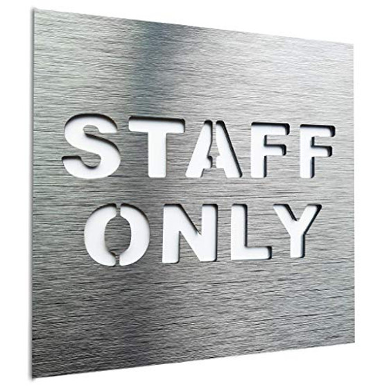 BSYDESIGN Aluminium Staff only Sign - Office Plaque for Business - Employees only Modern Signage - Authorized Personnel only Sign - Restricted Area Sign - Office Door Decoration -Silver-