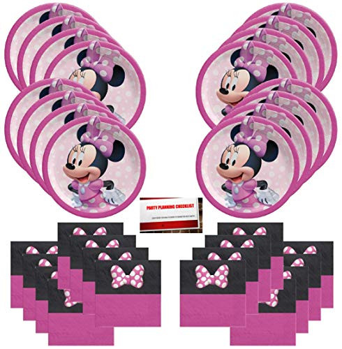 Disney Minnie Mouse Party Supply Bundle Pack for 16 Guests plus Party Planning Checklist from Mikes Super Store