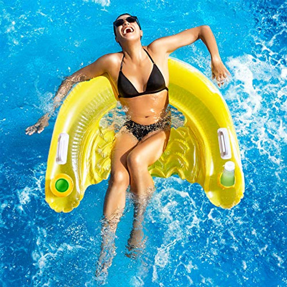 ALLADINBOX Inflatable Float Lounge Pool Floating Chair  with 2 Drink Holders and 2 Handles Perfect for The Swimming Pool  and  Beach Yellow