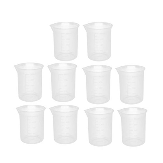Aexit 10pcs 250mL Measuring Tools  and  Scales Laboratory Plastic Liquid Container Measuring Cup Beaker Cups Thicken Clear