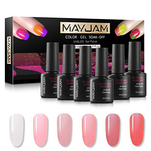 MAYJAM Jelly Crystal Gel Nail Polish Gift Set - 6PCS 8ml Transparent Pink Nude Gel Polish Colors Soak Off Nail Polish Gel Nail Art Salon DIY at Home