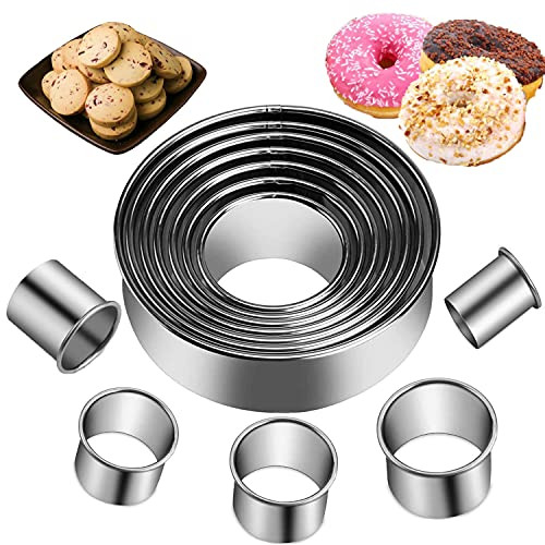 12 Piece Biscuit Cutter Set with Tin Box, Professional Round Cookies Cutter Stainless Steel Donut Cutter Ring Molds Circle Baking Tools in Graduated Size for Dough Pastry Doughnut