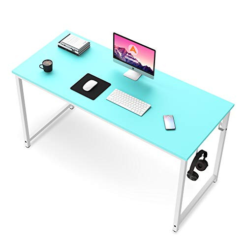 Blue Computer Desk, 39 inch Writing Desk for Study Gaming Work, Modern Home Office Workstation Table, Teens College Students Dorm Bedrooms Furniture, Blue Board with White Metal Frame