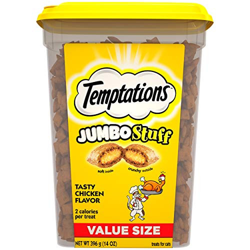 TEMPTATIONS Jumbo Stuff Crunchy and Soft Cat Treats, Tasty Chicken Flavor, 14 oz. Tub