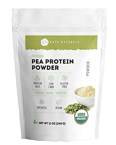 Premium Pea Protein Powder by Kate Naturals. 100 percent All Natural, Plant-Based, Gluten-Free, Dairy-Free, Vegan, Keto-Friendly, and Easy to Digest Boost of Nutrition and Energy. 12 oz.