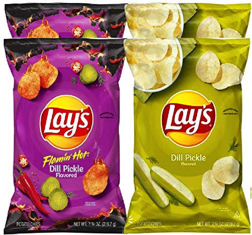 NEW Lay's Flamin' Hot Dill Pickle/ Original Dill Pickle Flavored Potato Chips Net Wt 7.75oz (Flaming Hot & Original, 4)