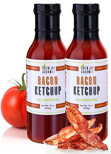 Green Jay Gourmet Bacon Ketchup - All-Natural Tomato Ketchup with Tomato Paste, Real Bacon & Gourmet Spices - Contains No Preservatives, Additives or Corn Syrup - Made in USA - 2 Pack - 30 Ounces
