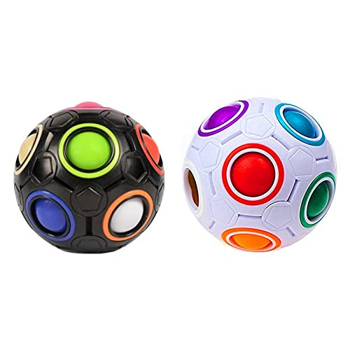 CuberSpeed Magic Rainbow Puzzle Ball Cube Rainbow Ball Puzzle Bundle Stress Fidget Ball Brain Teasers Games Fidget Toys for Kids Set of 2 - Black and White -