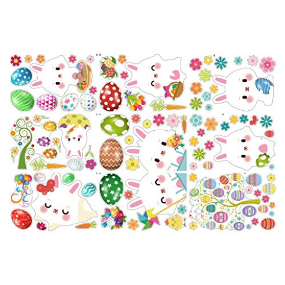 JVSISM 9 Sheet Easter Stickers Window,Easter Window Clings Reusable Easter Window Display Decorations for Kids