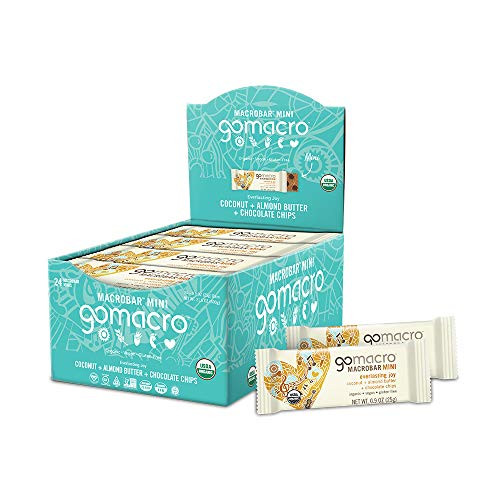 GoMacro MacroBar Mini Organic Vegan Snack Bars - Coconut + Almond Butter + Chocolate Chips (0.90 Ounce Bars, 24 Count)