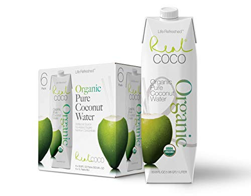 Real Coco Original Coconut Water 1L, USDA Organic Coconut Water, Packed with Electrolytes, Dairy/Soy Free, Vegan, Plant Based (6-pack, 1L)