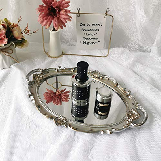 Hamphinee Oval Vintage Wall Mirror Tray, Dresser Organizer Tray, Decorative Perfume Mirror Tray, Serving Tray, 9.8 X 14.6, Silver