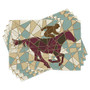 Ambesonne Mosaic Place Mats Set of 4, Running Stable Racehorse and Jockey Silhouettes on Pieced Background, Washable Fabric Placemats for Dining Room Kitchen Table Decor, Purple Pale Brown Teal