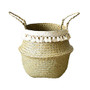 Woven Basket Seagrass Flower Pot Plant Belly Basket Natural Storage Organizer Plant Pot Foldable with Handles White Tassel for Planting Home Decoration Laundry-3228cm-
