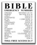 Funny Bible Verse Wall Art - 8x10" UNFRAMED Print - Bible Verse Emergency Numbers - Inspirational Spiritual Typography Wall Print - Religious Gifts For Women And Men