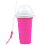 Vanproo Slushie Maker Cup, Portable Silicone Magic Quick Frozen Smoothies Cup with 2 in 1 Straw and Spoon for Kids Family DIY Homemade Ice Cream -Pink-