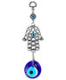 Demiwares Evil Eye Protection Charm, Hamsa Fatima Holy Hand with Evil Eye Glass, Metal Wall Hanging Home Decor for Good Luck and Blessings, Handmade Turkish Ornament