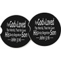 John 3-16 For God So Loved The World Christian Bible Verse Quote in White on a Black Background Sandstone Car Coaster -SET OF 2- Absorbent Auto Cup Holder Coasters