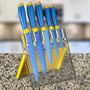 Chef's Star 6 Piece Kitchen Knife Set Blue Titanium and Damascus Blade Includes Chef Knife Bread Knife Carving Knife Paring Knife Utility Knife  and  Acrylic Knife Block