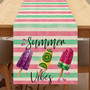 Seliem Summer Vibes Popsicle Table Runner Watercolor Green Pink Striped Ice Cream Home Kitchen Decor Sign Seasonal Farmhouse Burlap Dining Decorations Party Supplies 13 X 72 Inch