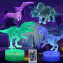 3D Illusion Night Light Dinosaur Toys 4 Pattern 16 Colors Changeable with Remote Control  and  Smart Touch Christmas Birthday Gifts for Boys Girls Desk Bedroom Decor-4Ps-