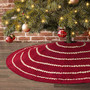 LimBridge Christmas Tree Skirt 48 inches Knitted Rustic Stripe Thick Heavy Yarn Knit Xmas Holiday Decoration Burgundy and Cream
