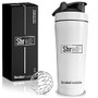 Premium Stainless Steel Shaker - Double Wall Vacuum Insulated Protein Shaker Bottle with Mixer Ball for Gym - Leakproof One-Click Lid - BPA-Free Metal Smoothie Cup for Hot  and  Cold Drinks - 25oz -White-