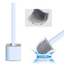 Silicone Toilet Brush and Holder Set Mounted Silicone Toilet Bowl Brush Deep Cleaning Non-Slip Long Plastic Handle Bendable Brush Head Clean Toilet Corner Easily Silicon Brush-Sky Blue-