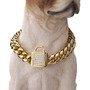 Granny Chic Top Cubic Zirconia Lock Stainless Steel 18K Gold Plated Curb Cuban Chain Dog Training Walking Choke Collar (20inches)
