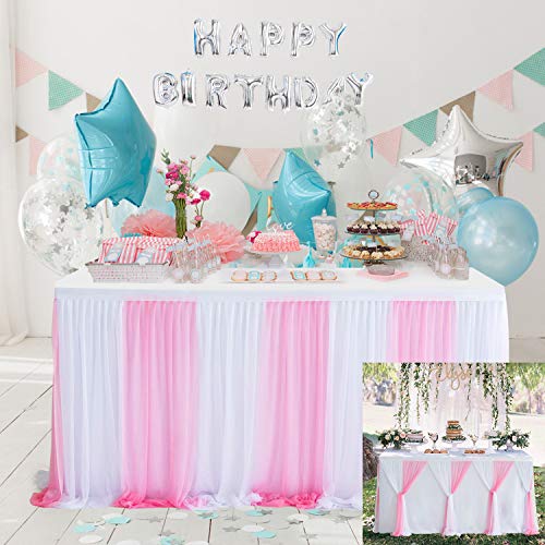 Pink Tulle Table Skirt Tutu Table Skirts for Rectangle Tables Baby Shower Girl Party Bridal