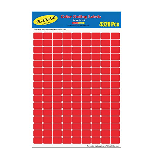 4320 Pcs 12" x 34" Rectangle Color Coding Dot Labels Red 0.5 x 0.75