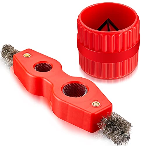 1 Piece Pipe Reamer and 1 Piece Copper Tubing Brush Inner Outer Reamer Pipe Cleaner Tool 4 in 1