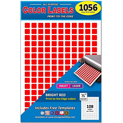 Pack of 1056 12Inch Square Color Coding Dot Labels Bright Red Color 8