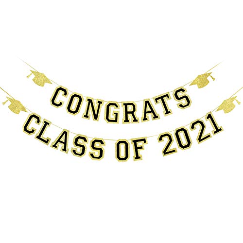 Gold and Black Glitter Congrats Class Of 2021 Banner- 2021 Graduation ...