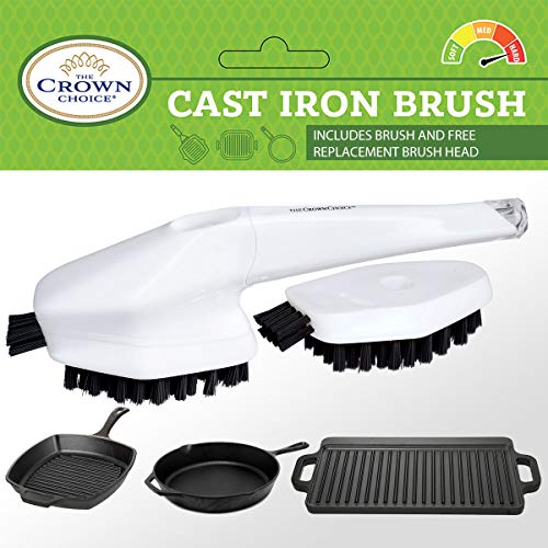Cast Iron Cleaning Brush with Free Replacement Head Heavy Duty Scrubbing Pan Griddle Skillet