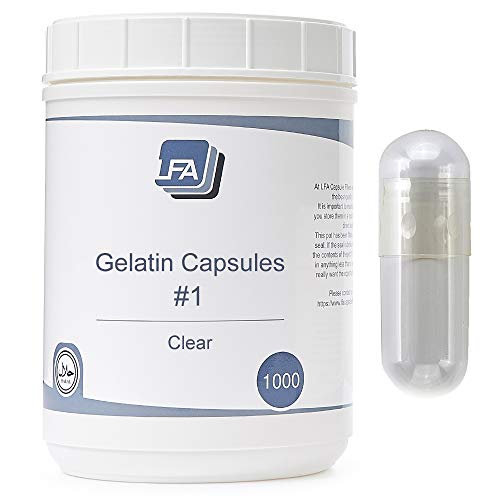 LFA Size 1 Empty Capsules Clear Gelatin 1000 Count Jar Easy Snap