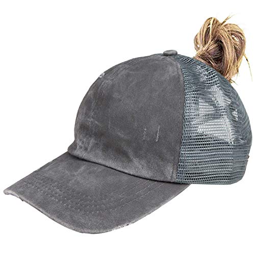 Criss Cross Baseball Caps Women Ponytail Mesh Hat Distressed High Messy