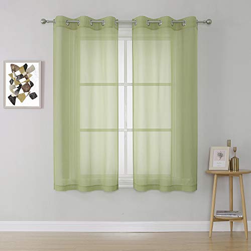 Sage Green Voile Sheer Curtain Panels Drapes 63 Inch Length with
