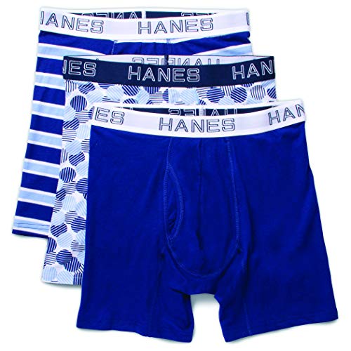 Hanes Ultimate Men's Comfort Flex Fit Odor Control Boxer Briefs 3 Pack Sky BlueMultiColor