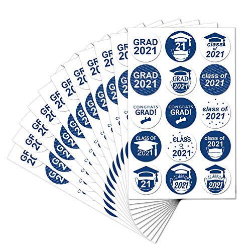 Graduation Thank You Stickers 3-4 Inch Blue Class of 2021 Grad Congrats ...