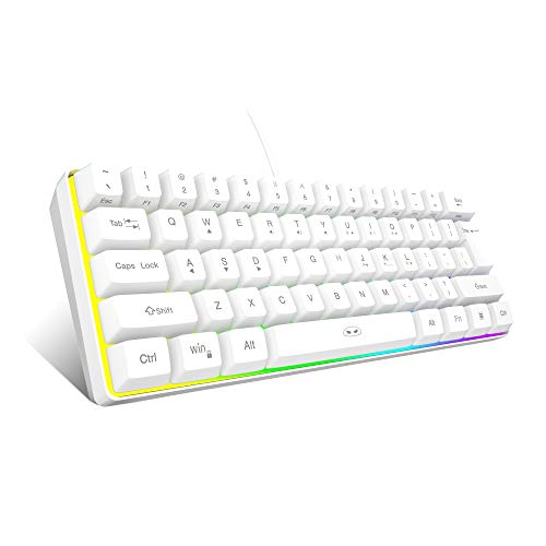 White Wired Mini Keyboard60 percent RGB Backlit Office-Gaming Compact ...