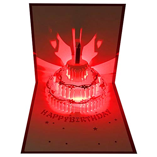 3D Pop Up Birthday CardsRed LED Light Birthday Cake Music Happy ...