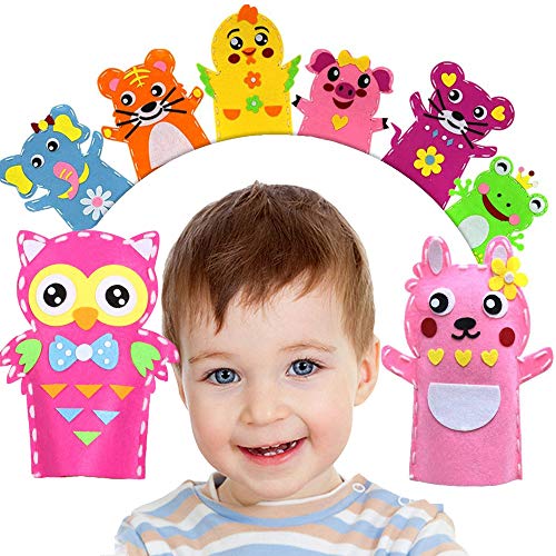 8 Pack Animals Felt HandPuppets Kits for Kids Hand Puppets Sewing