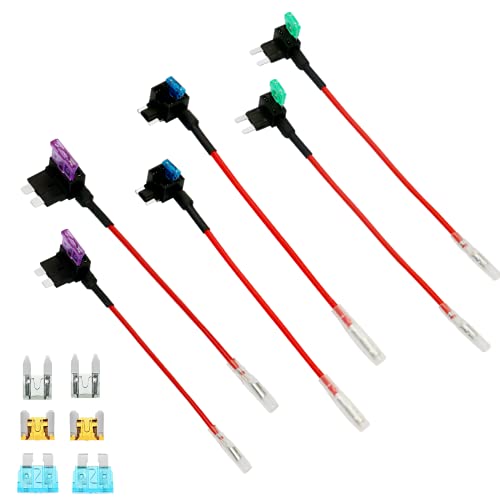 3 Types AddaCircuit Fuse Tap Adapter, 6 Pack 12V 24V Fuse Tap Holder with 6 Pcs Blade Fuses